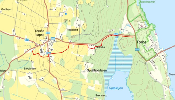 Karta som visar området för nytt VA i Torsåsby