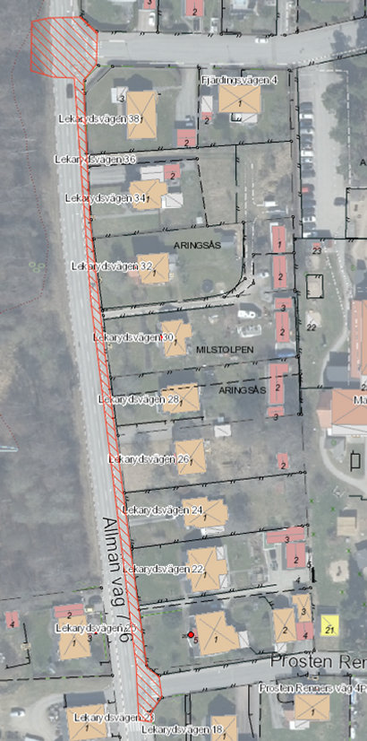 Karta som visar var byggarbeten kommer att ske på Lekarydsvägen i Alvesta.
