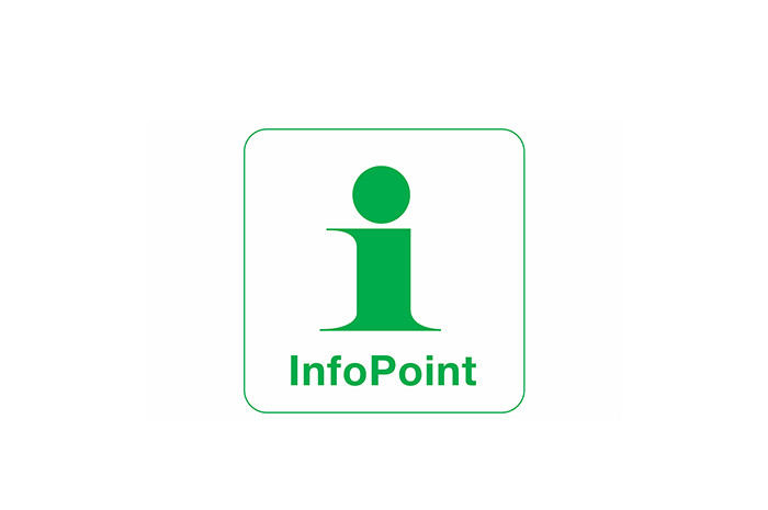 Ett grönt "i" med text under som lyder "Infopoint".