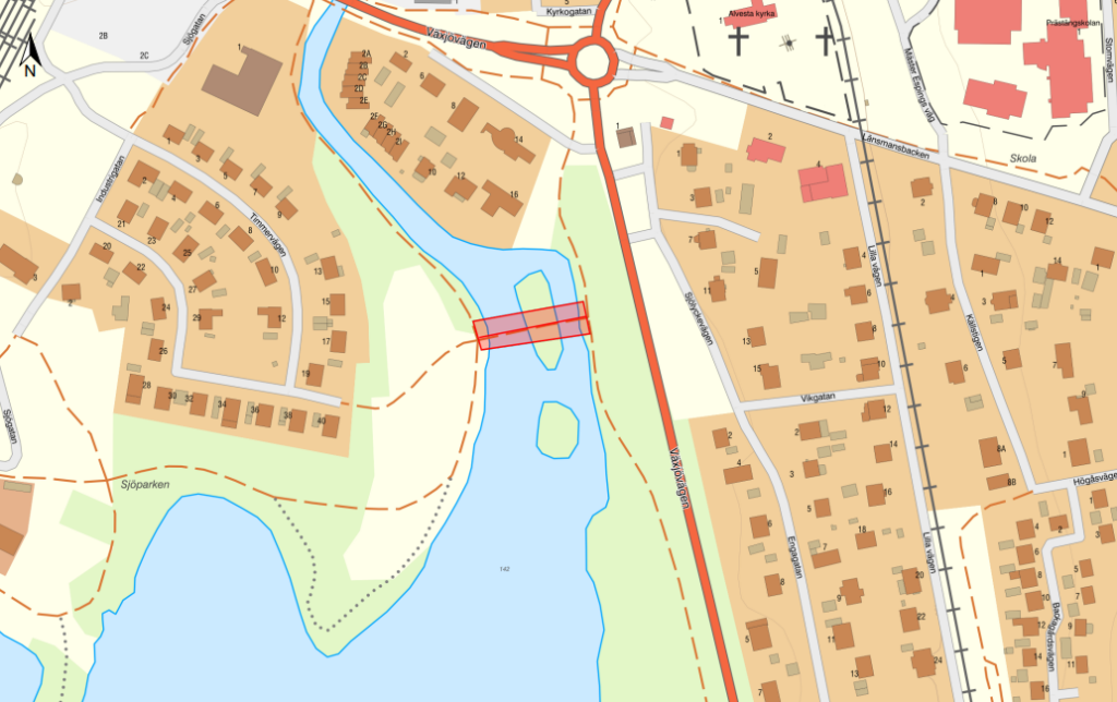 Kartbild över bron och omgivningar.